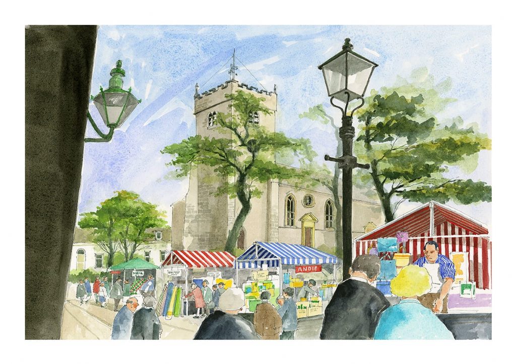 Market Day in Poulton, watercolour painting by Seaside Emporium